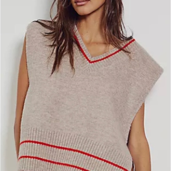 Free People Stripe Poncho; Color Tan / Red; 
One Size Fits All - Picture 1 of 8